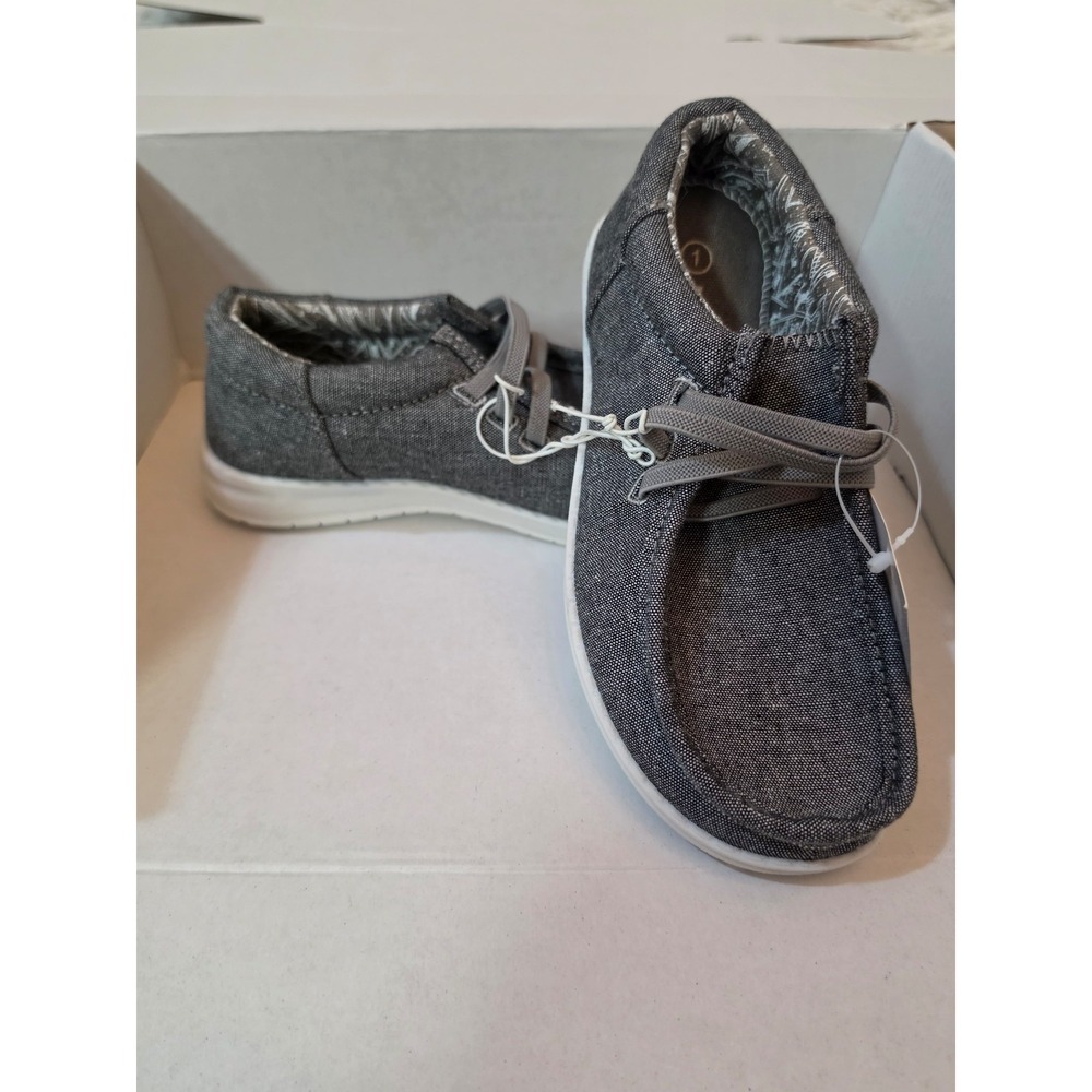 US Sports Youth Boys Slip On Canvas Loafers Grey Denim Size 11T NWT
